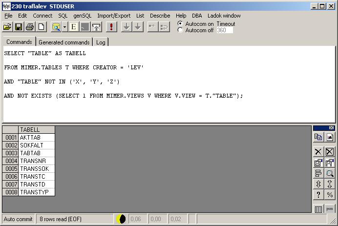 2.3.2. Provkörning Observera att jag tagit bort de mjuka referenserna & backslash vid provkörning i sql verktyget.