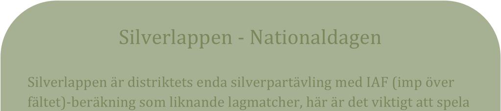 Silverlappen - Nationaldagen Silverlappen är distriktets enda silverpartävling med IAF (imp över fältet)-beräkning som liknande