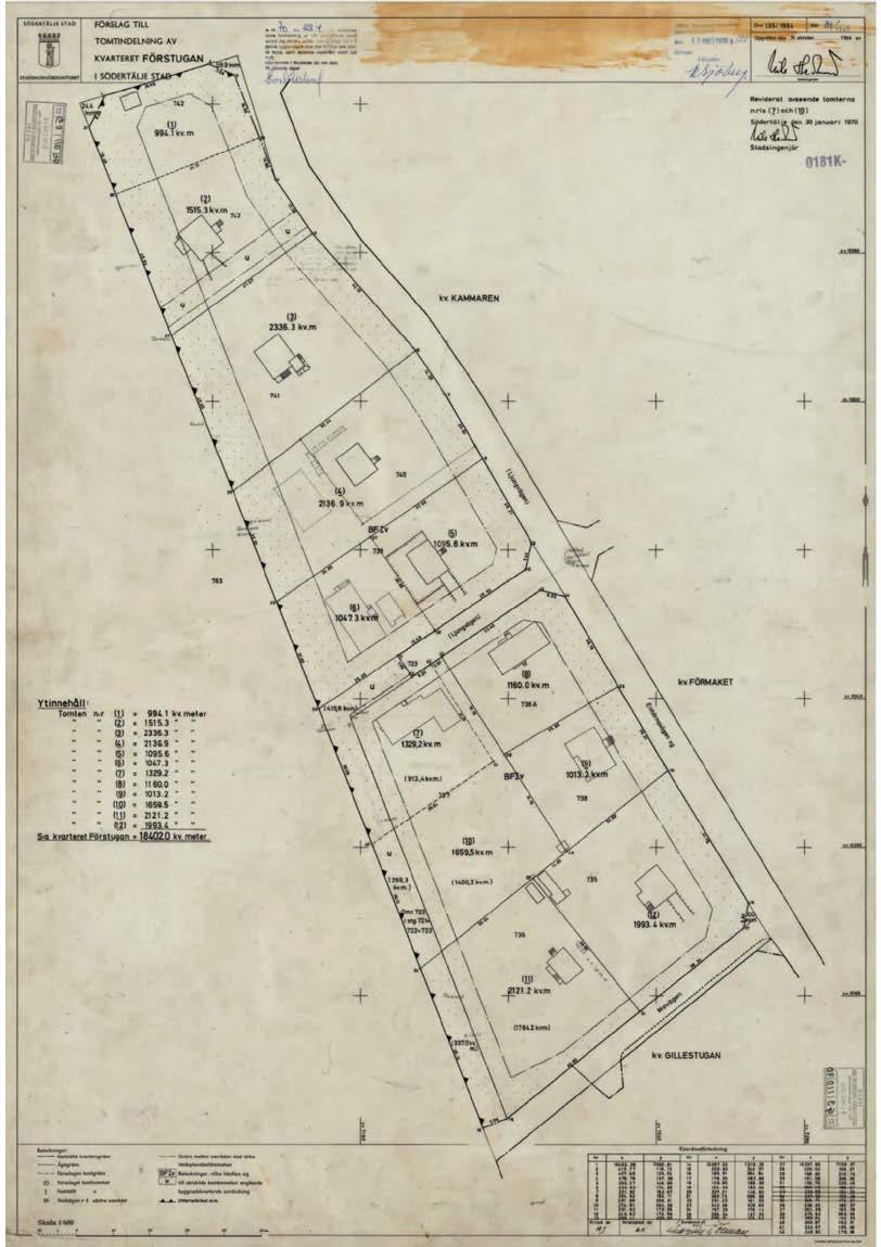 Tomtindelning/fastighetsindelning för kv Förstugan 3 fastställd den