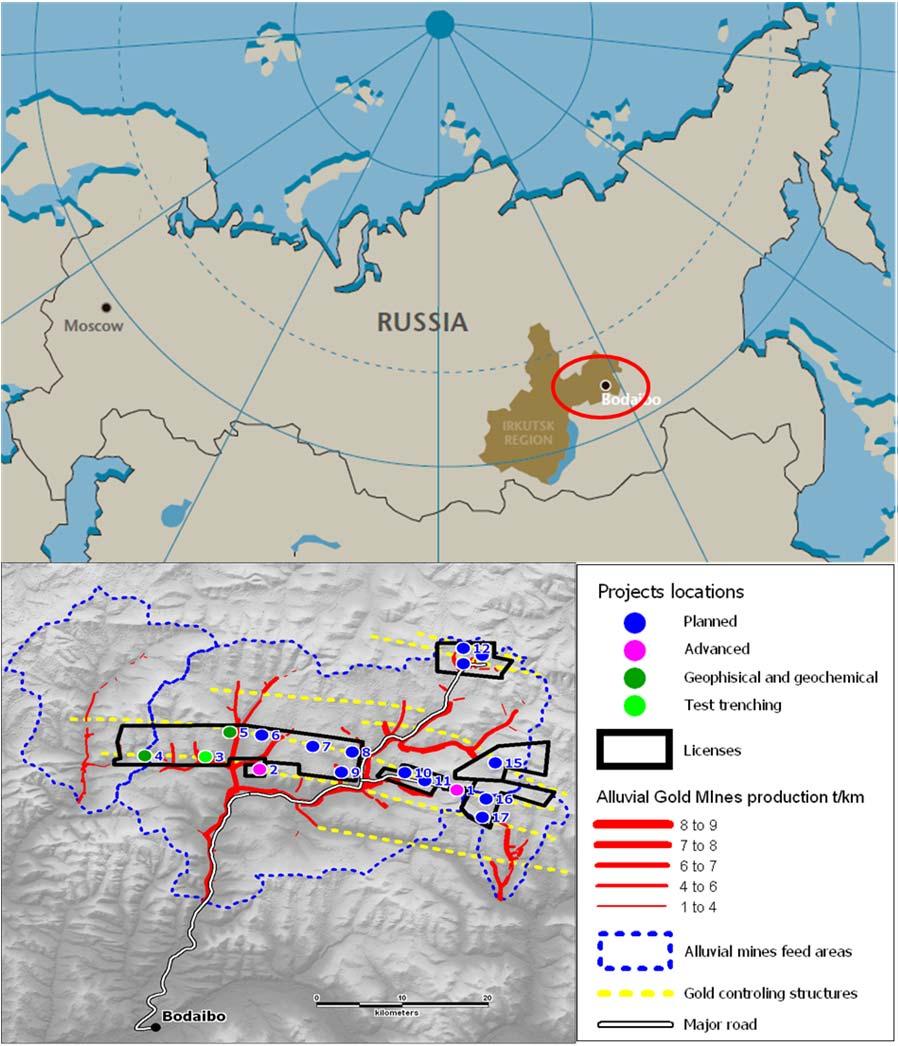 Kopy Goldfields har en pipeline med 20 projekt inom nio licenser på 487 km 2 Välutvecklad infrastruktur och förtroende hos lokala myndigheterna Licenserna (med undantag av de under 2012 förvärvade