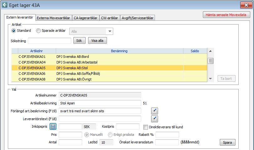 Funktioner Beräkna inköpspris direkt i Eget Lager dialogen Nu finns det en hjälp funktion för att räkna fram inköpspriset för extern leverantörs artiklar.