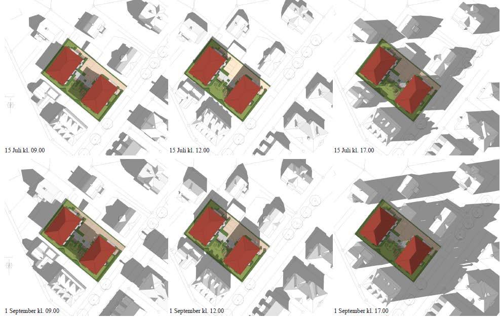 Översta raden med bilder visar skuggor vid vårdagjämning och nedre raden vid