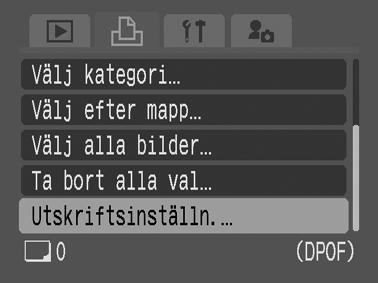 Ange utskriftsformat När du har valt utskriftsformat väljer du bild/bilder som ska skrivas ut. Följande utskriftsinställningar kan väljas. *Grundinställning Utskriftstyp Datum (På/Av*) Filnr.