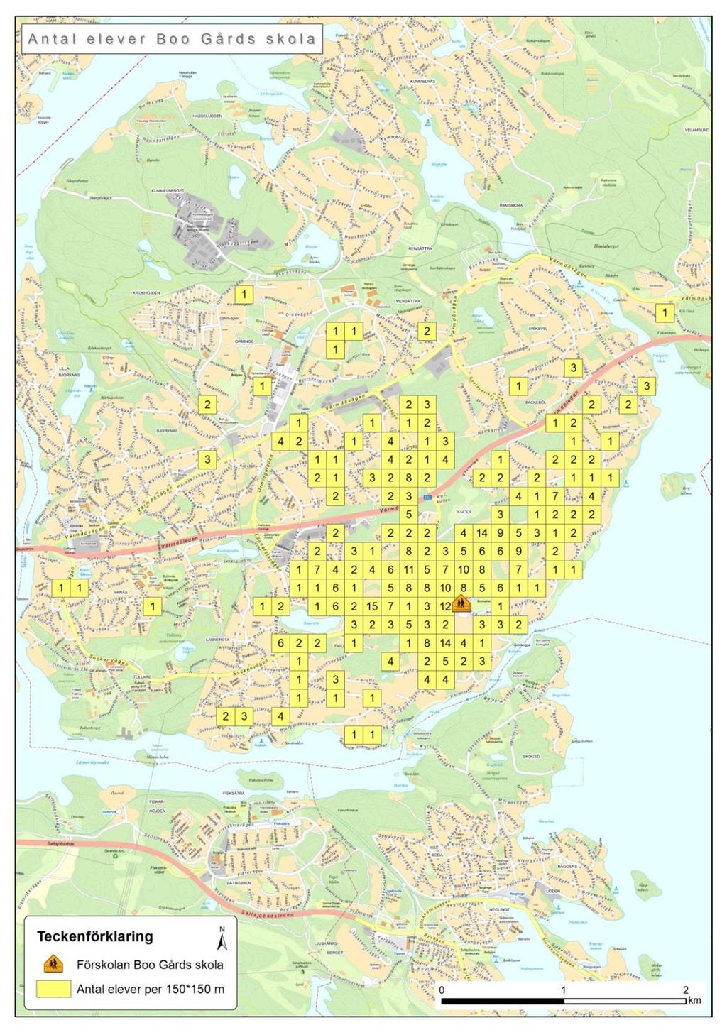 repo001.docx 2012-03-2914 Figur 6. Analys av upptagningsområde för elever i årskurs F-6, Boo Gårds skola.