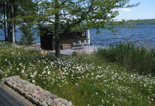 Sprickor i hällen underlättar etableringen och generellt krävs det minimum 5 cm jord för anläggning av ängsmatta, som är en prefabricerad ängsvegetation med 3-4 cm tunt jordlager och en stomme av