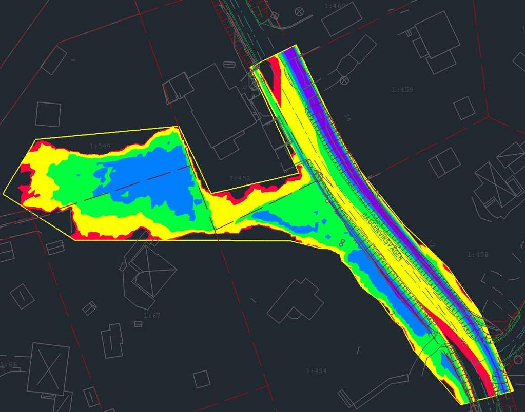 3.8.3 Område väster om Baggensviksvägen Lokal lågpunkt huvudsakligen utanför planområdet vid fastighet 1:549, 1:67 och 1:453, se Figur 42.