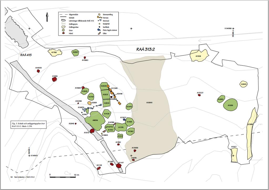 Fig. 1. Karta över gravfältet vid Broby (Grön, C. & Sundberg, K. 2005:92) 2.