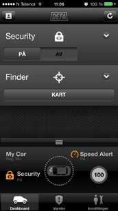 FINDER OCH SECURITY Med Finder och Security vet du alltid var din bil är. En GPS-modul som installeras i bilen visar dig bilens position på en karta i din ios, Android- eller Windows-enhet.