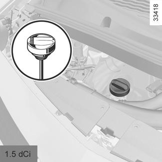 -nivån och glöm inte att sätta tillbaka locket 1 och mätstickan 2. Skruva loss locket 1. Fyll på olja (volymen mellan oljemätstickans 2 min.- och max.