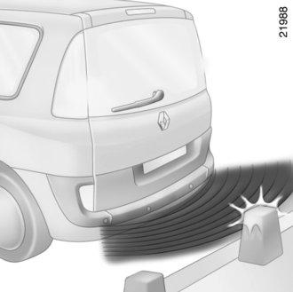 PARKERINGSASSISTANS Funktionsprincip Ultraljudsdetektorerna, som sitter i stötfångarna fram och/eller bak, mäter avståndet mellan bilen och ett föremål.