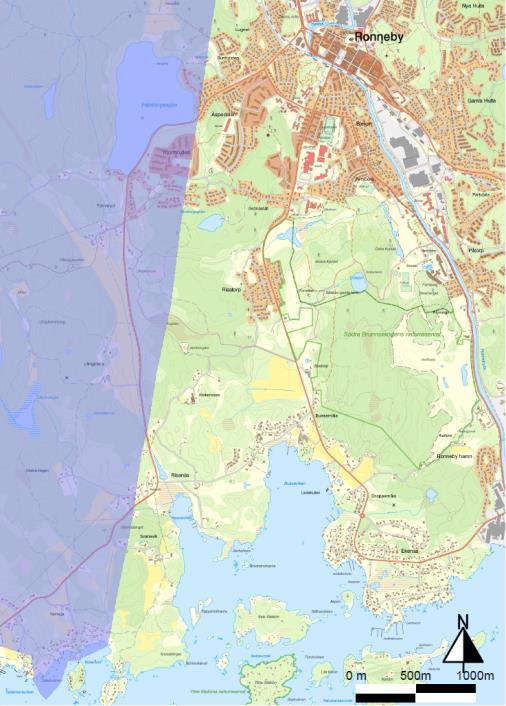 Försvarsmaktens influensområde För att inte placera ny bebyggelse på ett olämpligt sätt inom områden som berör militär flygtrafik, har planprogrammets begränsats västerut så att det i så liten