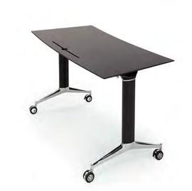FANTASTIC Fliptop Standard. Fällbara bord, stativ i aluminium. Standard med fot i polerad aluminium och pelare i vit pulverlack. Annan kulör på stativ mot tillägg. Gråa hjul, samtliga är bromsade.