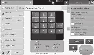 FAX Grundläggande funktioner 1 Lägg på originalet 2 Faxens skannings- och sändinställningar 3 Förhandsgranska 4 Ange målet 5 Start Faxens skannings- och sändinställningar 1 Faxens skannings- och