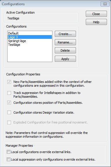 Configuration Properties Visar de inställningar som är aktiva för den markerade konfigurationen. Vad inställningarna betyder beskrivs under Skapa en ny konfiguration på sida 5.