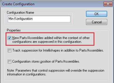 New Parts/Assemblies added within context of other configurations are suppressed in this configuration.