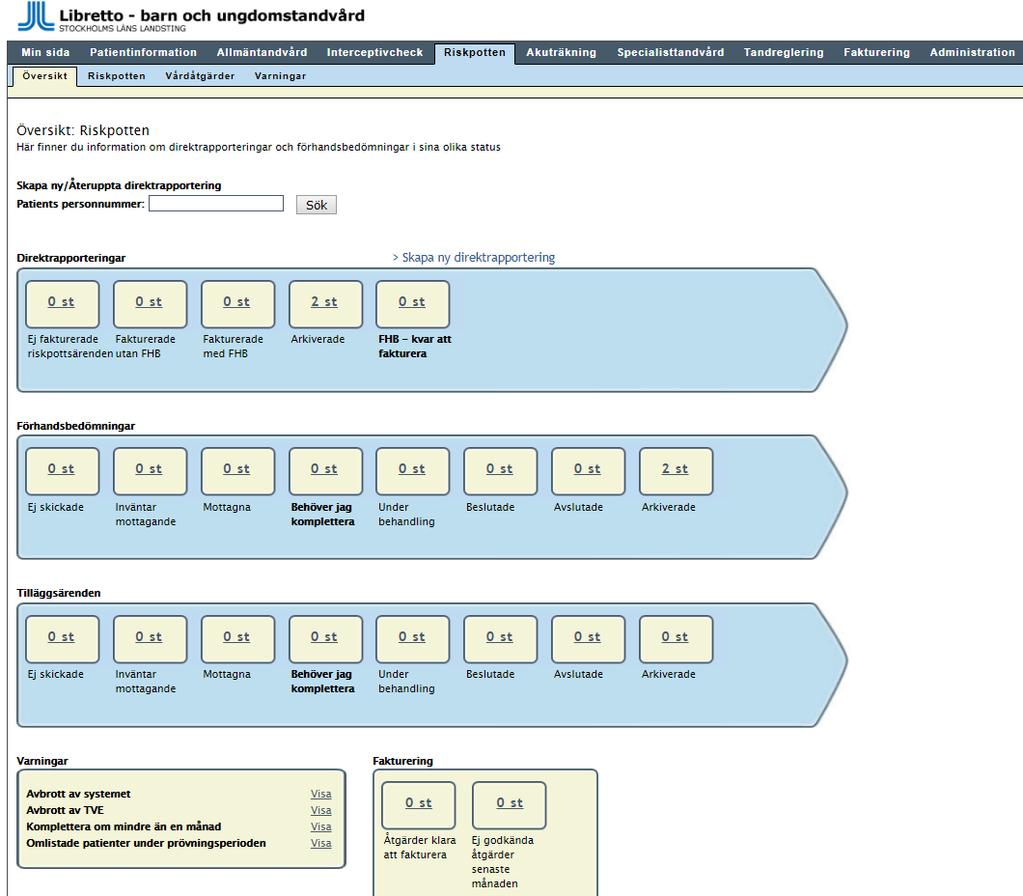 Statusar för direktrapporter Ej fakturerade riskpottsärenden De riskpottsärenden som ännu inte har fakturerats.