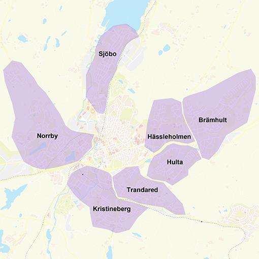 Uppdelning och erfarenheter Brämhult Hulta Svensgärde Sörmarken Hässleholmen Boda Kristineberg Norrby Sjöbo Trandared Göta, Hedvigsborg, Dammsvedjan, Druvefors Hestra, Byttorp, Tullen, Parkstaden