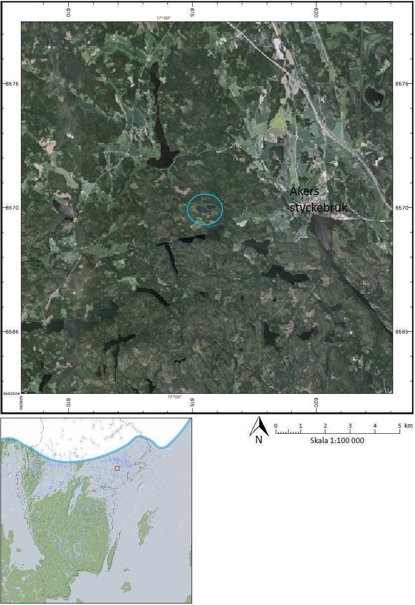 Tom Halldén Fig. 1, Ovan: Flygfoto över studieområdet. Den inringande sjön är Myssjaren, den lokal som har undersökts i denna studie.
