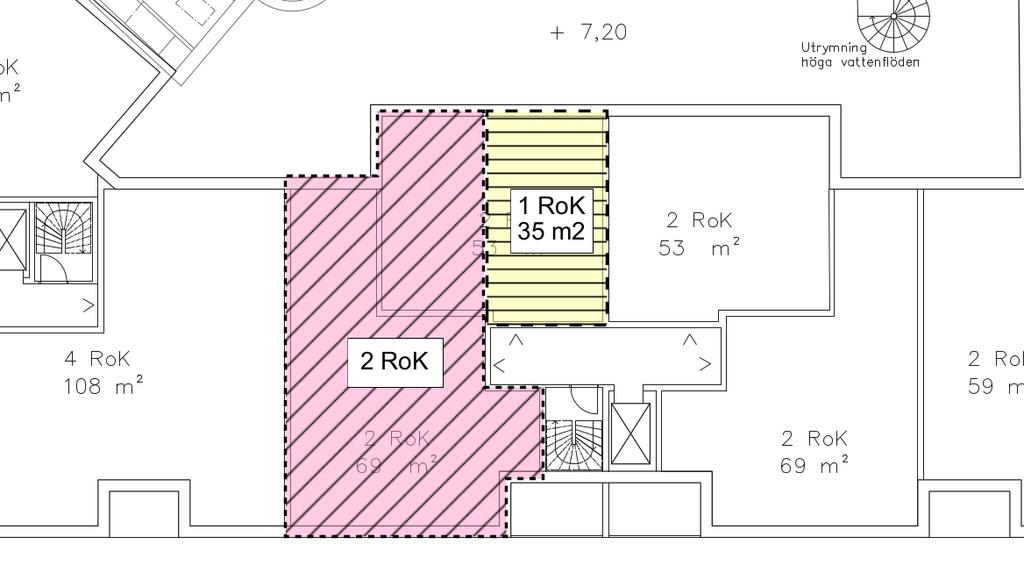 Både figur 3 och 4 visar ett normalplan. På plan 8 i båda förslagen föreslås en annan utformning för två av lägenheterna på våning 8.