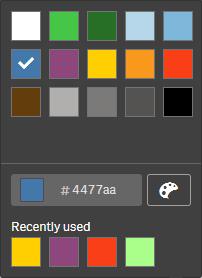 7 Hantera appar Välj en färg från paletten med standardfärger. Ange en hexadecimal färgkod genom att skriva sex tecken i indatafältet #.