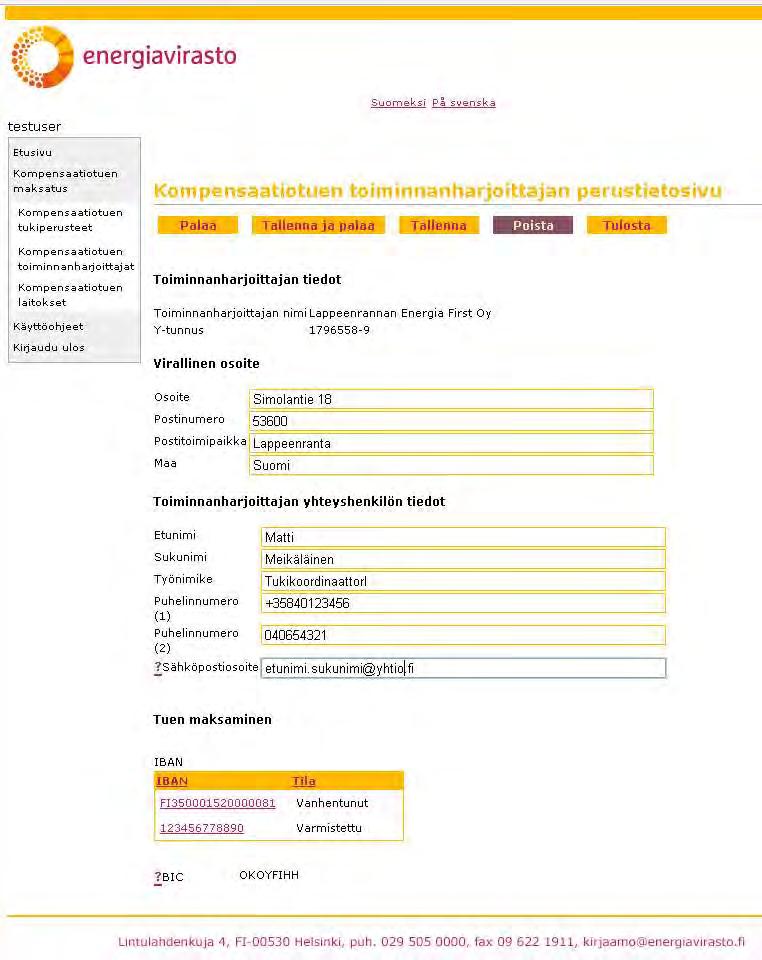 56 4.6.1 Sida för grundläggande information om en verksamhetsutövare med kompensationsstöd