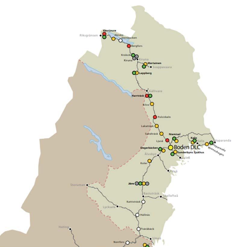 Regionkontor: Luleå Trafikcentral: Boden Malmbanan: Luleå Riksgränsen Haparandabanan: Boden Haparanda Mätstationer: Sävast och