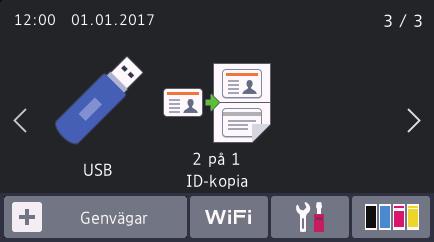 När den visas indikerar skärmen att skrivaren är redo för nästa kommando. Om du aktiverar autentisering av Active Directory eller LDAP är maskinens kontrollpanel låst.