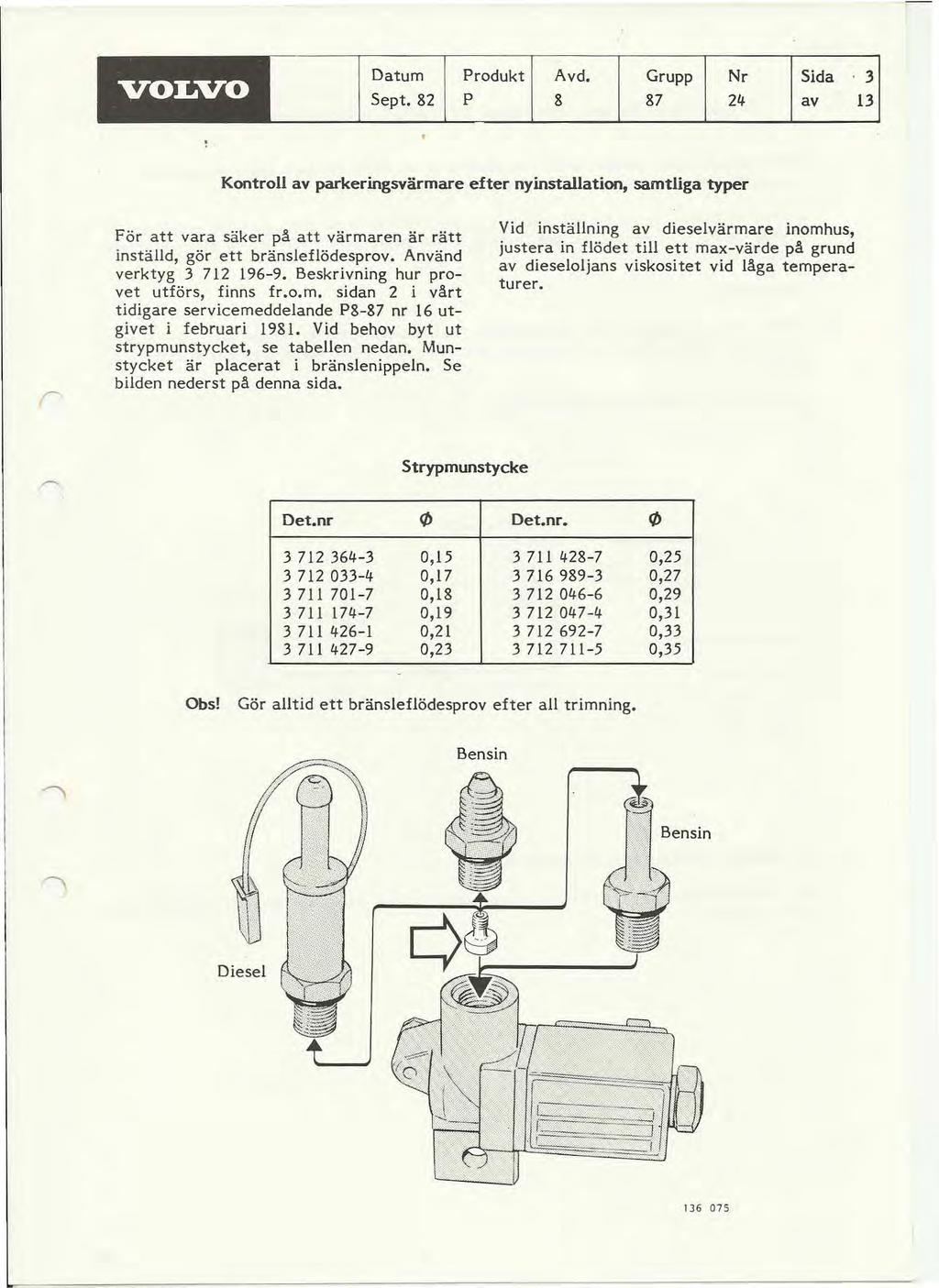 VOLVO Datum Sept. 82 Produkt P Avd.