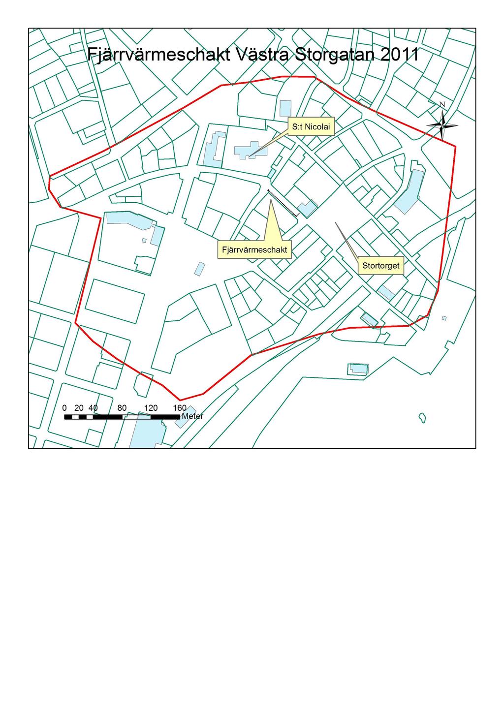 Syfte Fig. 2. Undersökningens läge i Sölvesborg. Röd linje motsvarar medeltidsstadens utbredning enligt FMIS.