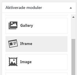 Lägg till Iframe För att bädda in en iframe, till exempel en Google-presentation, klicka på Moduler.