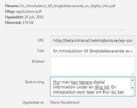 Klicka på knappen Lägg till och därefter på Välj filer. Leta upp var du sparat filen på datorn och klicka sen på Öppna. När du laddat upp dokumentet/filen, klicka på det så öppnas ett fönster.