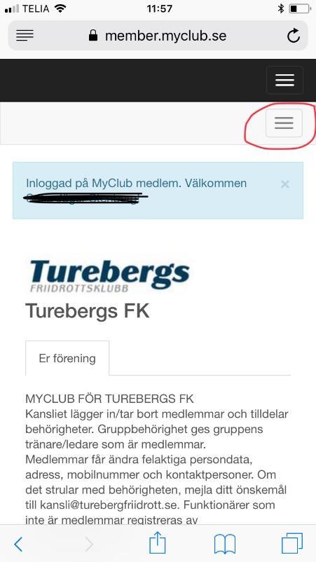 Sida 5, Startsidan för medlemsregister.