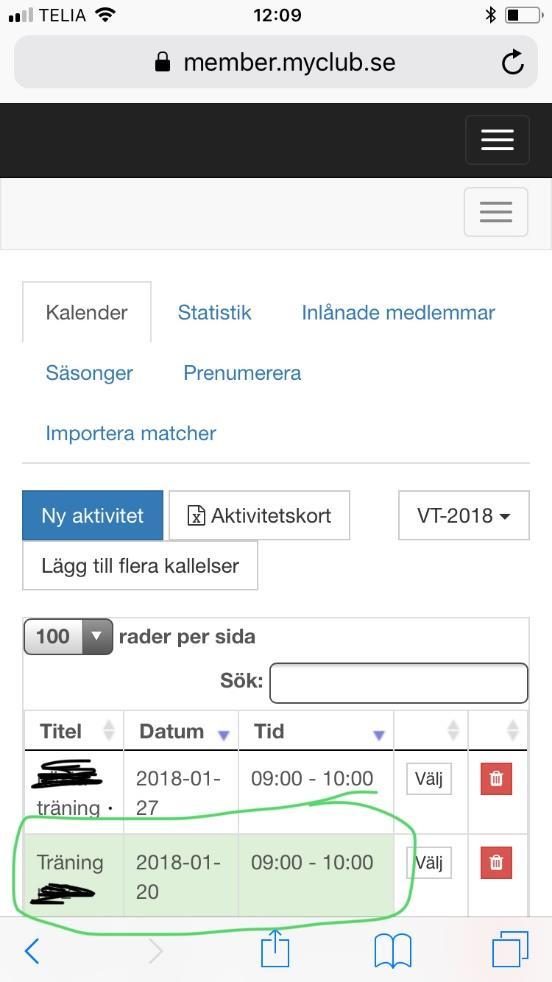 Samt en blå ruta där det står hur många ledare och deltagare det var på aktiviteten samt om den är godkänd för Statligt