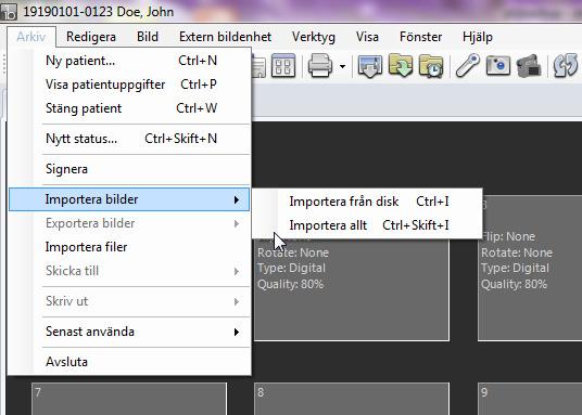 IMPORTERA ALLT (T EX VIA EN KORTLÄSARE) När man vill importera bilder på snabbaste sätt väljer man {Importera allt}.