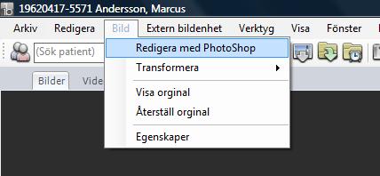Bearbetad bild sparas i ImageBank. När det finns ett program länkat enligt ovan exporterar man via Bild/Redigera med XX.