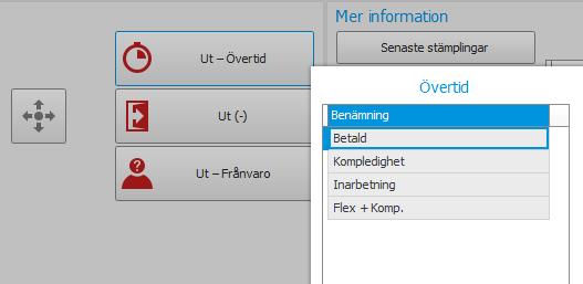 Övertid efter ordinarie arbetsdags slut Välj knappen Ut Övertid om övertid är aktuell.