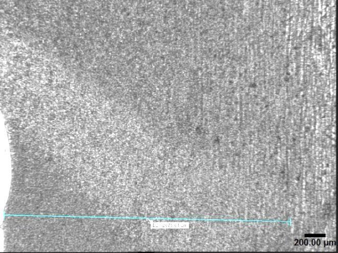 hos HAZ [mm] Djup hos HAZ/tjocklek [%] Hårdhet i HAZ [HV0,3] Hårdhet i grundmat.