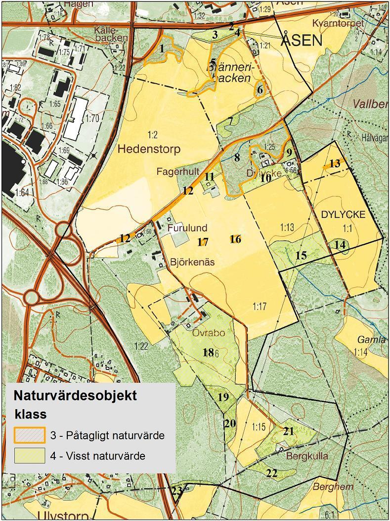 8 Naturvärdesobjekt Vid inventeringen identifierades 23 objekt med ett förhöjt naturvärde.