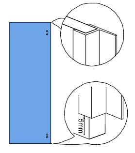 Upptill skall den gå i linje med glaskanten, nertill skall den vara 5 mm kortare och sluta 5