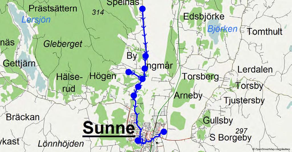 8/16/2018 12:39:37 PM Karta för Tur 6623 M - F Fordon 6621 Skolbuss 12 Sunne 6623 7.50 8.