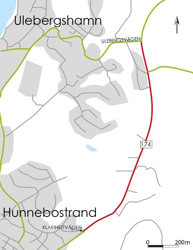 Ny gång- och cykelväg utmed väg 174 på delen Hunnebostrand Bakgrund Idag saknas separat gång- och cykelväg längs väg 174 på aktuell sträcka, i nuläget färdas oskyddade trafikanter