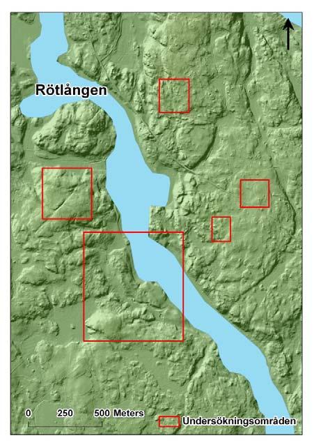 En översiksbild över södra delen av Sverige (Lantmäteriverket, DEM, 50 meter). Undersökningsområdets läge är markerat med en röd punkt.
