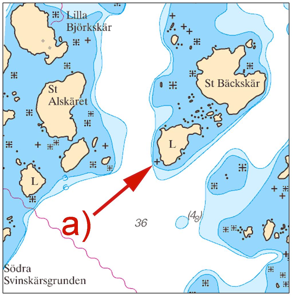 Inför undervattenssten a) 59-13,74N Sjökort: 6144 018-47,92E Bsp Stockholm M 2016/s30, s38