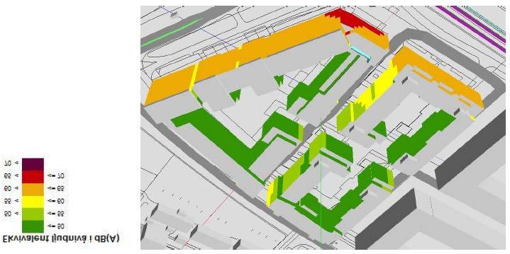 Bullerkartor som visar beräknade ekvivalenta ljudnivåer från vägoch spårtrafik.