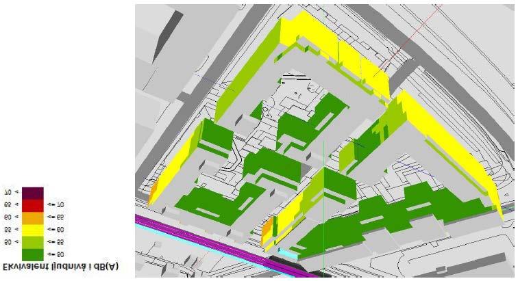 Bullerkartor som visar beräknade maximala ljudnivåer från väg- och spårtrafik.