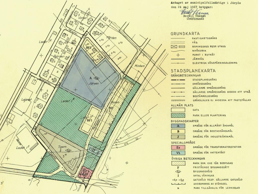 Detaljplaner och områdesbestämmelser Det finns en gällande detaljplan inom planområdet. Förslag till ändring och utvidgning av stadsplanen för del av Järpås vann laga kraft 1967.