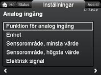 Svenska (SE) 8.6.7 "Analog ingång" I denna meny kan en analog ingång såsom en temperatursensor ställas in för att aktivera värmeenergiövervakningsfunktionen. Se figur 57.