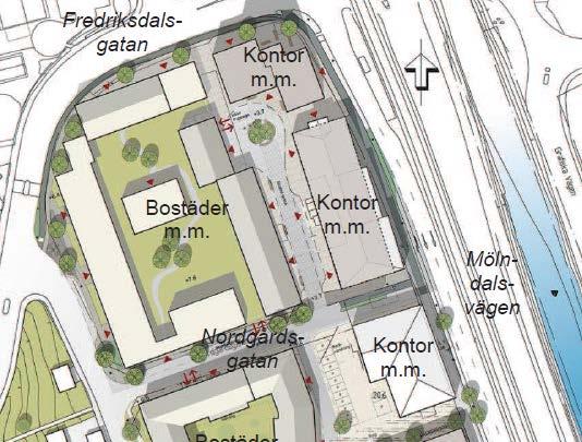 Uppdrag: 15.007 Krokslätt 154:6 och 20:6 Dokument: Miljöteknisk undersökningsrapport (MUR/MILJÖ) Datum: 2016-05-18 Figur 5. Illustrationskarta som visar ett exempel på hur området kan bebyggas.