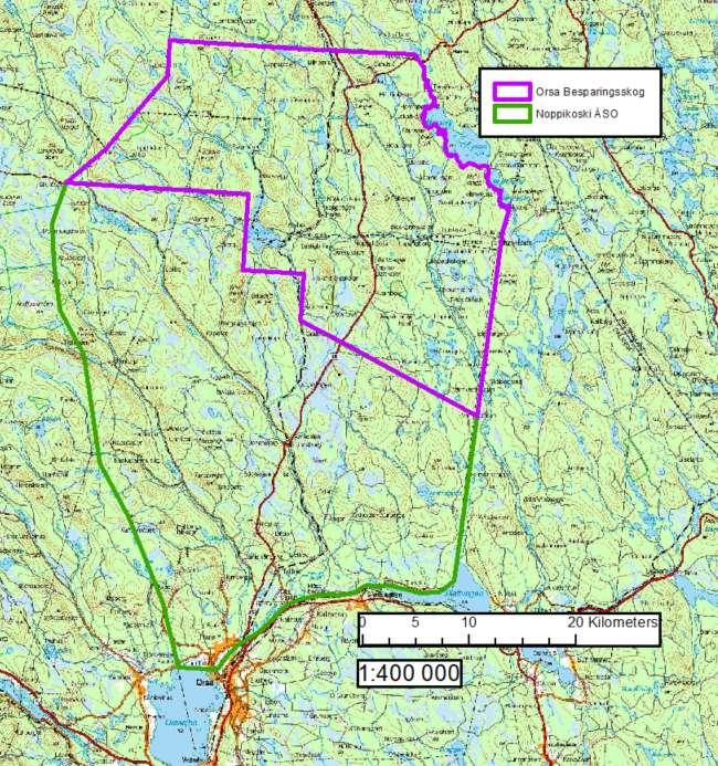 - 2 - Orsa besparingsskog och Noppikoski ÄSO Karta över inventeringsområdet Allmänt om inventeringen Beställare av inventeringen var Orsa Besparingsskog och Noppikoski ÄSO.