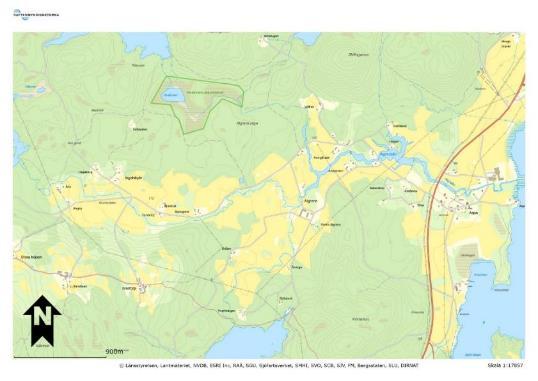 Kartan visar inventerade platser i Aspaån med biflödena Rösjöåån och